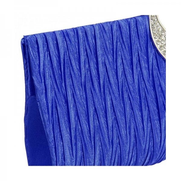 WOMENS LUXURY EVENING WEDDING PARTY PURSE CLUTCH RHINESTONE SATIN PLEATED HANDBAG - BLUE