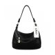 WOMEN HANDBAG PU LEATHER MEDIUM PURSE HOBO STYLE SHOULDER BAG - BLACK