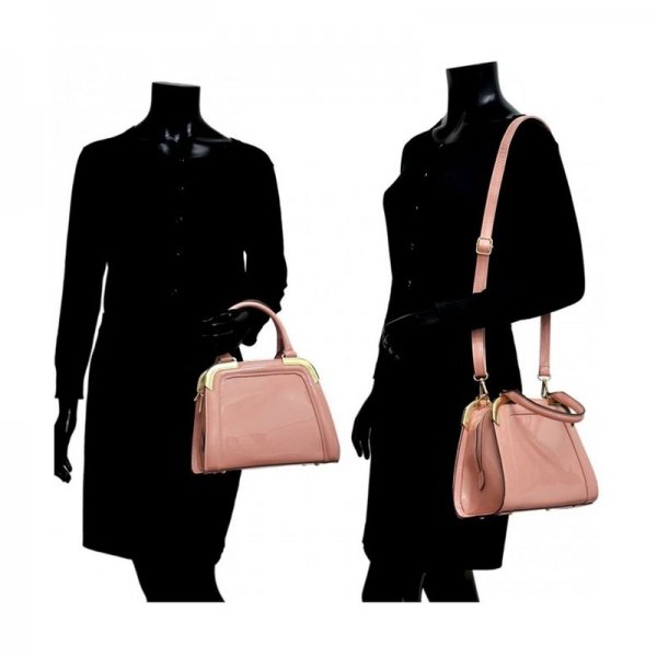 SMALL PATENT LEATHER SATCHEL MINI CORNER GOLD TONE HANDBAGS WOMENS SHOULDER BAGS - PINK