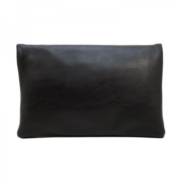 FAUX LEATHER SOFT ENVELOPE SHAPE CLUTCH CROSSBODY BAG POUCH - BLACK