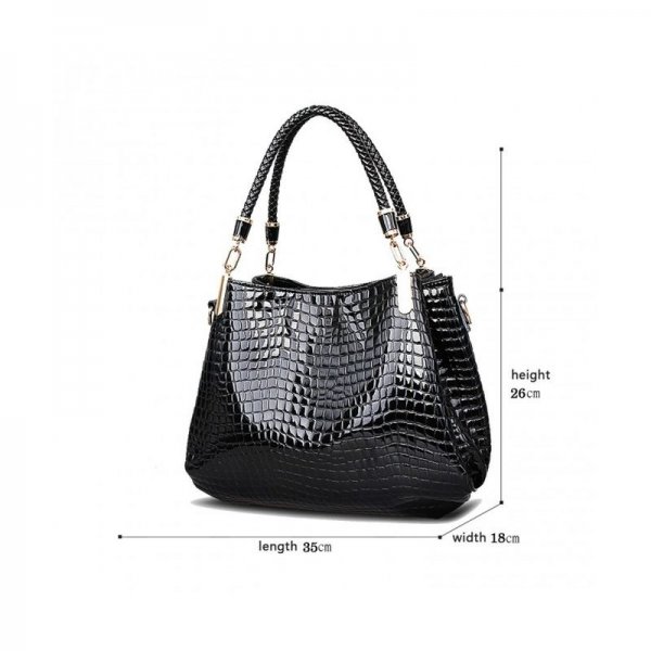 NEW CROCODILES PATTERN WOMEN HANDBAGS FASHION SHOULDER MESSENGER BAG TWO PIECES SETHANDBAG + WALLET - BLACK