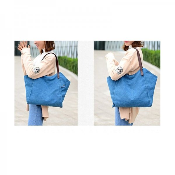 WOMEN'S CANVAS SHOULDER BAG WEEKEND SHOPPING BIG BAG TOTE HANDBAG WORK BAG - 4 - BLUE