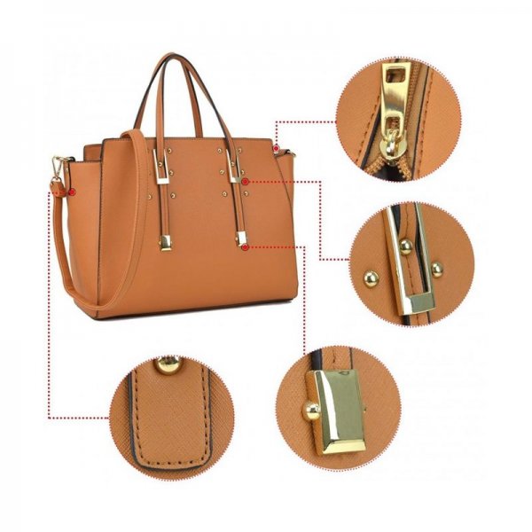 WOMENS HANDBAG FASHION SHOULDER BAG TOTE SATCHEL DESIGNER PURSE W/ BUCKLE HANDLE STRAP - TAN NEW