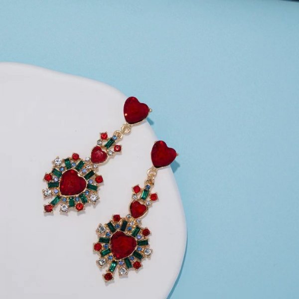 Multi Colour Rose Cluster Heart Drop Earrings