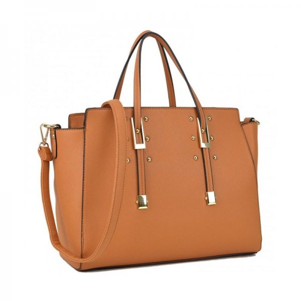 WOMENS HANDBAG FASHION SHOULDER BAG TOTE SATCHEL DESIGNER PURSE W/ BUCKLE HANDLE STRAP - TAN NEW