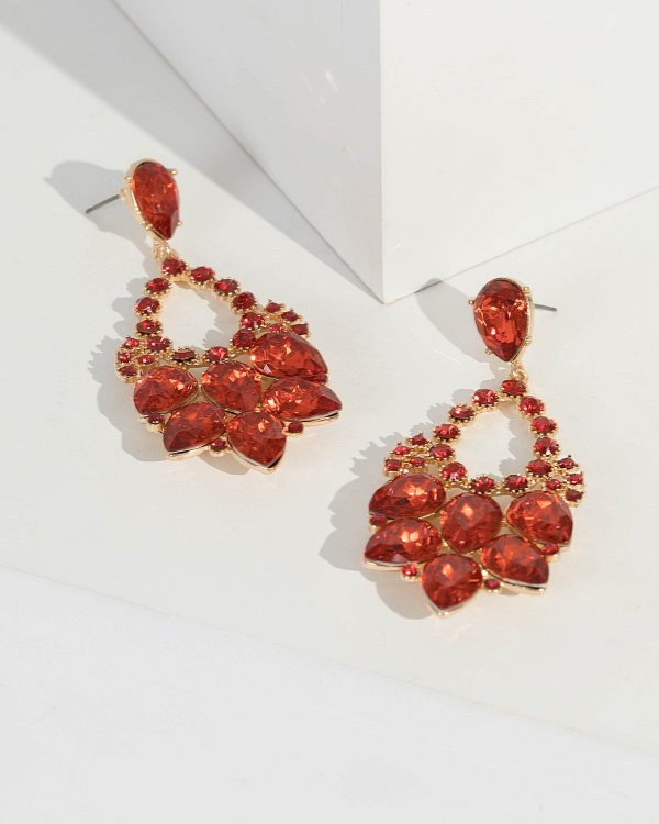 Red Multi Crystal Teardrop Earrings