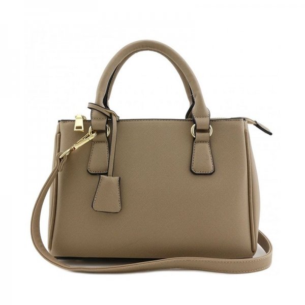 CLASSIC TRIPLE ZIP TOP HANDLE SMALL SATCHEL BAG - TAUPE