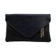 FAUX LEATHER SOFT ENVELOPE SHAPE CLUTCH CROSSBODY BAG POUCH - BLACK