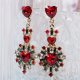 Multi Colour Rose Cluster Heart Drop Earrings