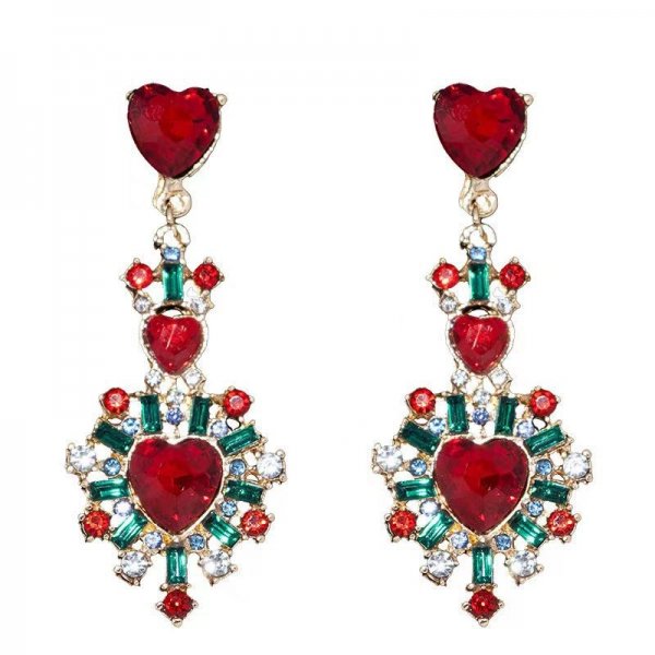 Multi Colour Rose Cluster Heart Drop Earrings