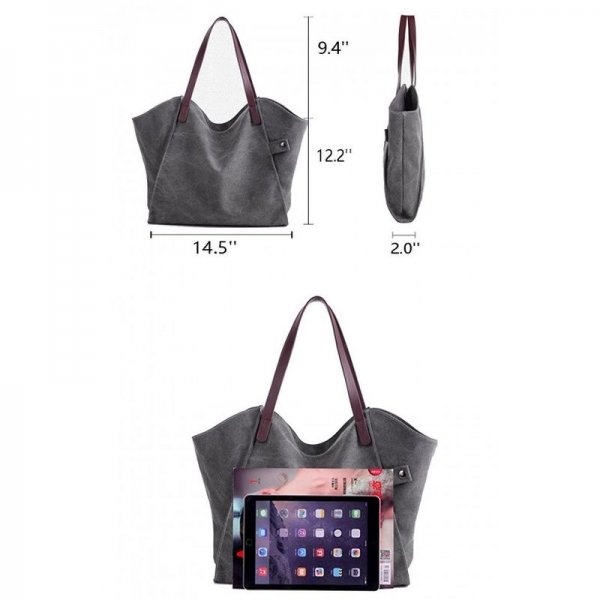 WOMEN'S CANVAS SHOULDER BAG WEEKEND SHOPPING BIG BAG TOTE HANDBAG WORK BAG - 4 - BLUE