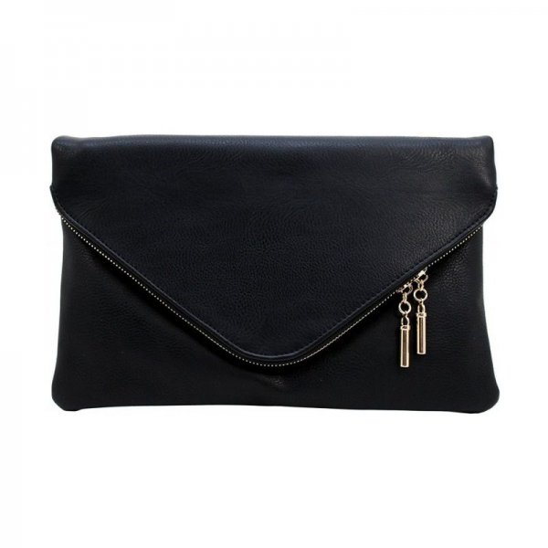 FAUX LEATHER SOFT ENVELOPE SHAPE CLUTCH CROSSBODY BAG POUCH - BLACK