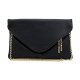 FAUX LEATHER SOFT ENVELOPE SHAPE CLUTCH CROSSBODY BAG POUCH - BLACK