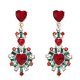 Multi Colour Rose Cluster Heart Drop Earrings