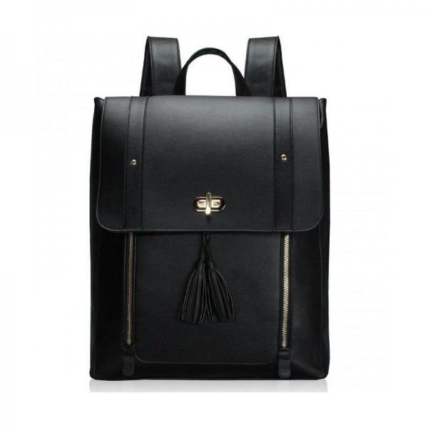 WOMEN PU LEATHER BACKPACK 15.6INCH LAPTOP VINTAGE COLLEGE SCHOOL RUCKSACK BAG - BLACK