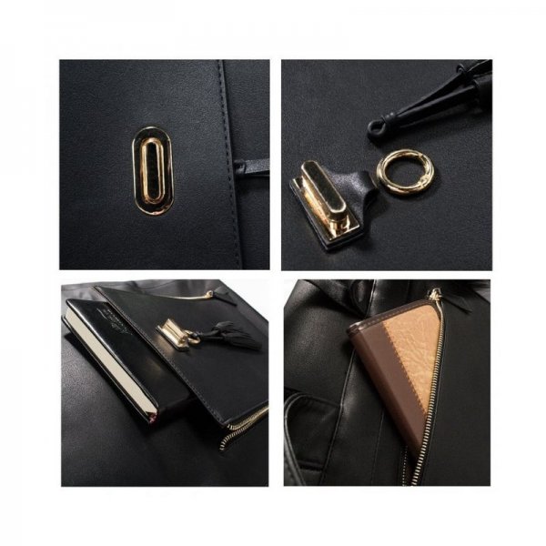 WOMEN PU LEATHER BACKPACK 15.6INCH LAPTOP VINTAGE COLLEGE SCHOOL RUCKSACK BAG - BLACK