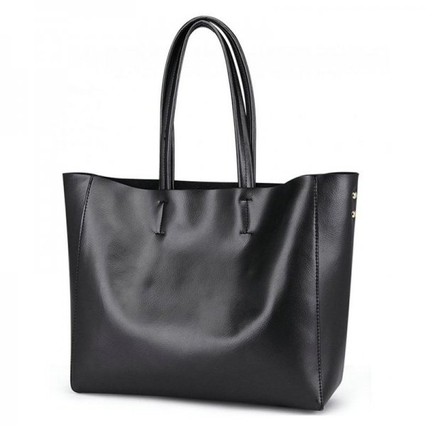 WOMEN'S SOFT LEATHER FASHION HANDBAGS TOTE SHOULDER BAG - BLACK