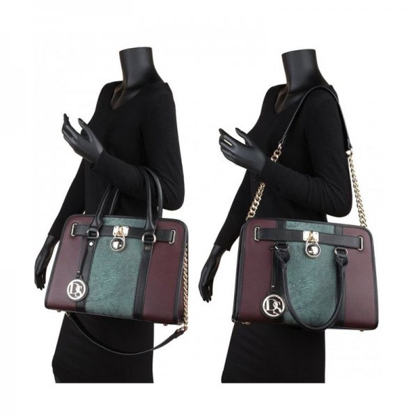 MEDIUM SATCHEL HANDBAG DESIGNER LARGE PURSE TWO TONE PADLOCK W/ SHOULDER STRAP - 7103-BLACK/TAN