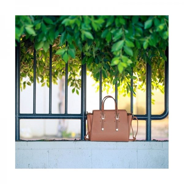 WOMENS HANDBAG FASHION SHOULDER BAG TOTE SATCHEL DESIGNER PURSE W/ BUCKLE HANDLE STRAP - TAN NEW