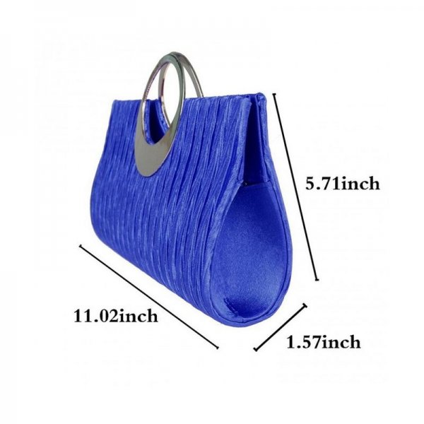WOMENS LUXURY EVENING WEDDING PARTY PURSE CLUTCH RHINESTONE SATIN PLEATED HANDBAG - BLUE