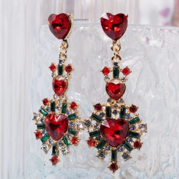Multi Colour Rose Cluster Heart Drop Earrings