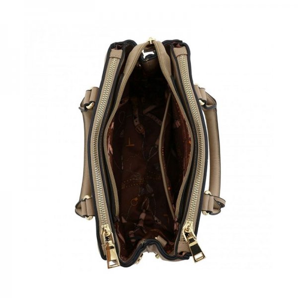 CLASSIC TRIPLE ZIP TOP HANDLE SMALL SATCHEL BAG - TAUPE