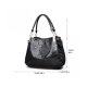 NEW CROCODILES PATTERN WOMEN HANDBAGS FASHION SHOULDER MESSENGER BAG TWO PIECES SETHANDBAG + WALLET - BLACK