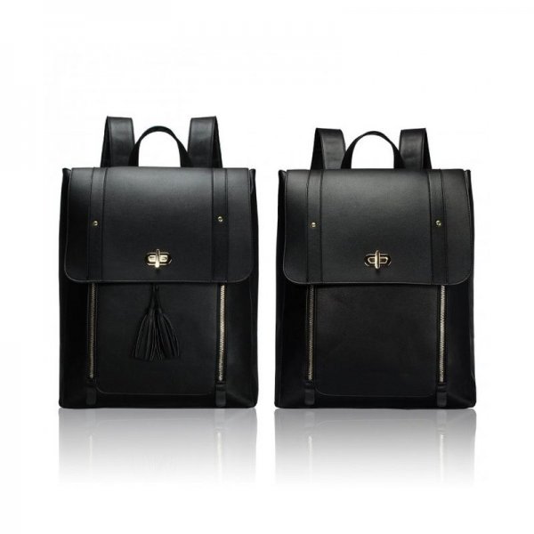 WOMEN PU LEATHER BACKPACK 15.6INCH LAPTOP VINTAGE COLLEGE SCHOOL RUCKSACK BAG - BLACK