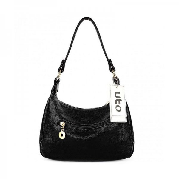 WOMEN HANDBAG PU LEATHER MEDIUM PURSE HOBO STYLE SHOULDER BAG - BLACK