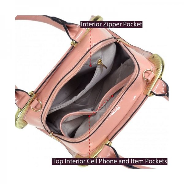 SMALL PATENT LEATHER SATCHEL MINI CORNER GOLD TONE HANDBAGS WOMENS SHOULDER BAGS - PINK