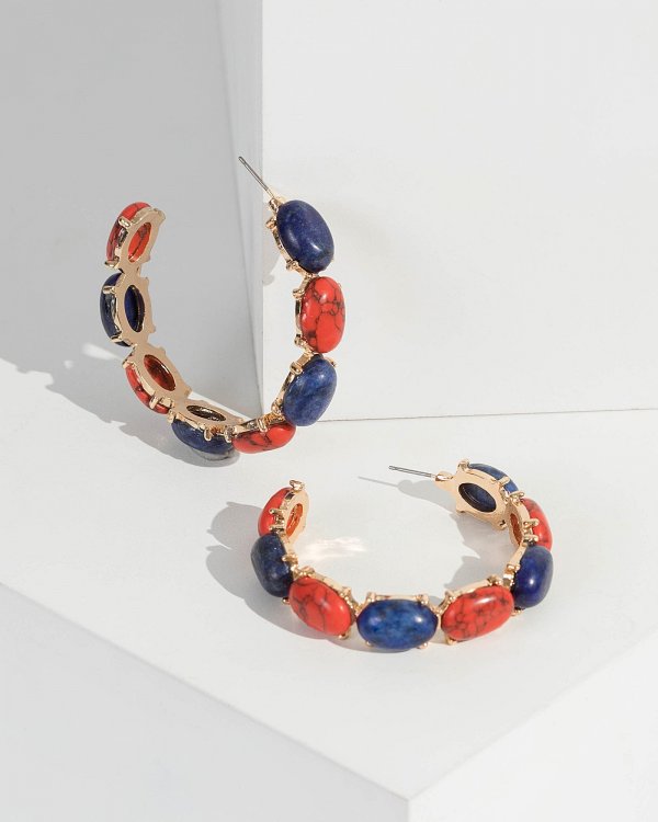 Multi Colour Stone Studded Hoop Earrings