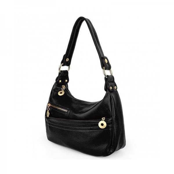 WOMEN HANDBAG PU LEATHER MEDIUM PURSE HOBO STYLE SHOULDER BAG - BLACK