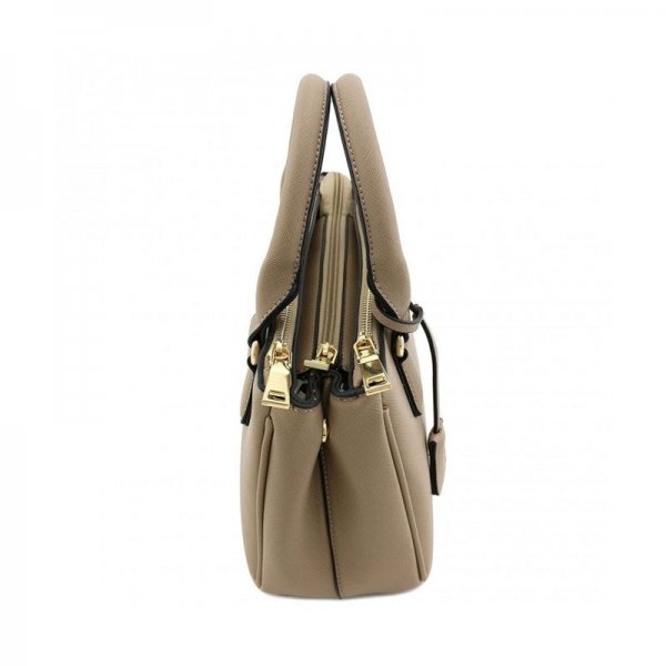CLASSIC TRIPLE ZIP TOP HANDLE SMALL SATCHEL BAG - TAUPE