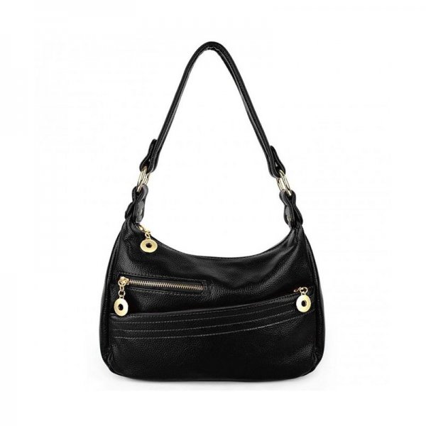 WOMEN HANDBAG PU LEATHER MEDIUM PURSE HOBO STYLE SHOULDER BAG - BLACK
