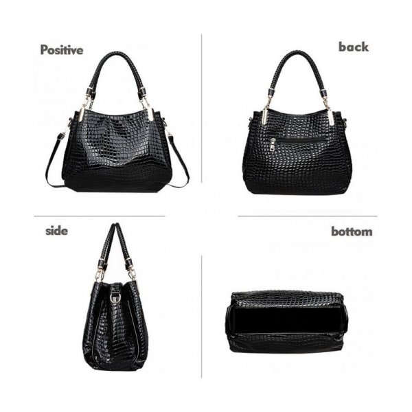 NEW CROCODILES PATTERN WOMEN HANDBAGS FASHION SHOULDER MESSENGER BAG TWO PIECES SETHANDBAG + WALLET - BLACK