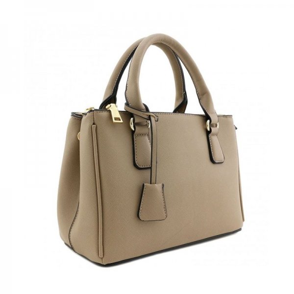 CLASSIC TRIPLE ZIP TOP HANDLE SMALL SATCHEL BAG - TAUPE