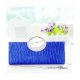 WOMENS LUXURY EVENING WEDDING PARTY PURSE CLUTCH RHINESTONE SATIN PLEATED HANDBAG - BLUE
