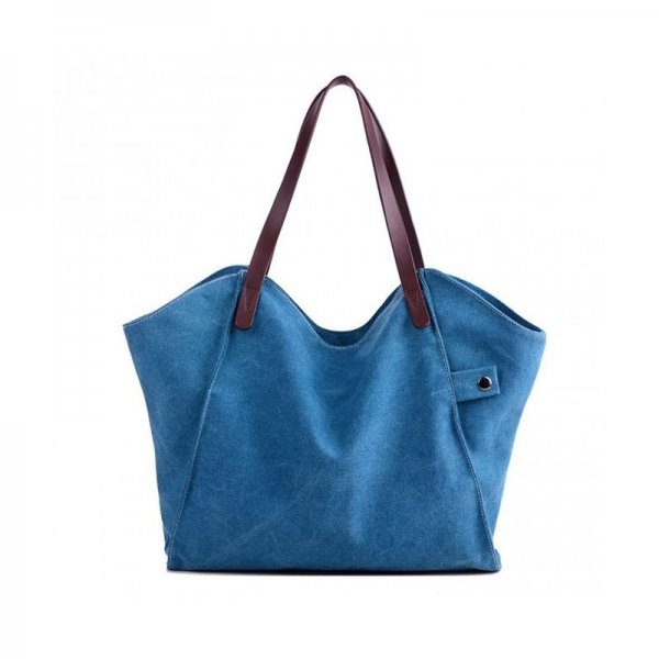 WOMEN'S CANVAS SHOULDER BAG WEEKEND SHOPPING BIG BAG TOTE HANDBAG WORK BAG - 4 - BLUE
